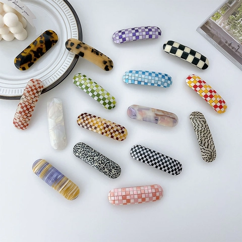 Vintage Cellulose Acetate Hair Clip For Women Oval Checkerboard Leopard Print Spring Clip French Style Hair Accessories