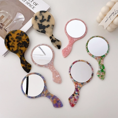 Specchio per Trucco Portatile in Acetato Tartarugato Coreano Vintage Specchio Cosmetico Rotondo Con Maniglia per Uso Quotidiano Donna