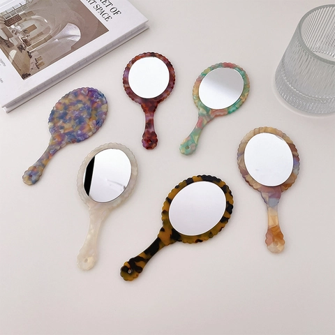Specchio da Trucco Portatile in Acetato Vintage Francese Moda Coreana Motivo Tartarugato Marmo Piccolo Specchio da Viaggio per Donna