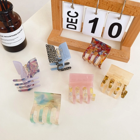 French Vintage Acetate Hair Claw Clip For Women Elegant Marble Tie Dye Hair Accessory Geometric Hair Catch Barrette