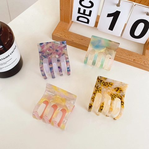 French Vintage Acetate Hair Claw Clip For Women Elegant Marble Tie Dye Hair Accessory Geometric Hair Catch Barrette