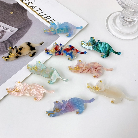 Koreanische Süße Cartoon Katze Form Acetat Haarspange Marmor Textur Entenschnabel Clip Süße Tier Seite Haarnadel Für Frauen Täglich