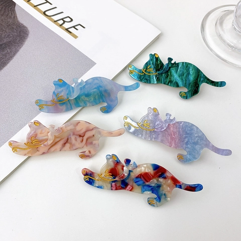 Koreanische Süße Cartoon Katze Form Acetat Haarspange Marmor Textur Entenschnabel Clip Süße Tier Seite Haarnadel Für Frauen Täglich