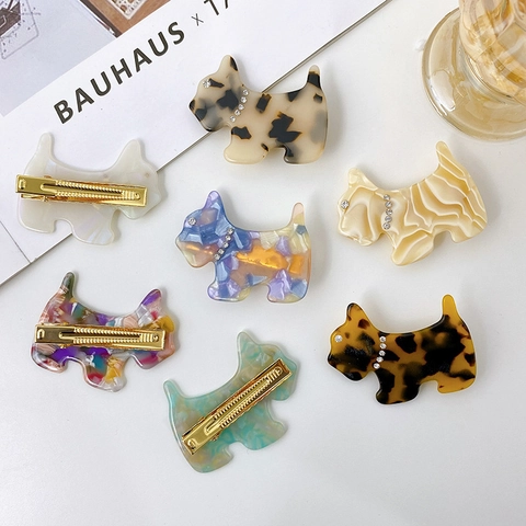 Süßer Scottie Hund Acetat Haarclip Mit Strass Vintage Marmormuster Hund Form Seitenhaarspange Für Damen Mädchen Accessoire