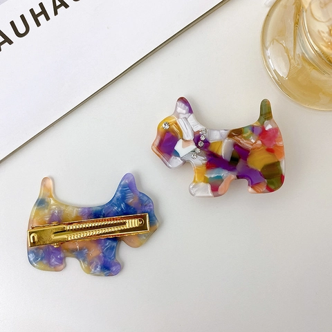Süßer Scottie Hund Acetat Haarclip Mit Strass Vintage Marmormuster Hund Form Seitenhaarspange Für Damen Mädchen Accessoire