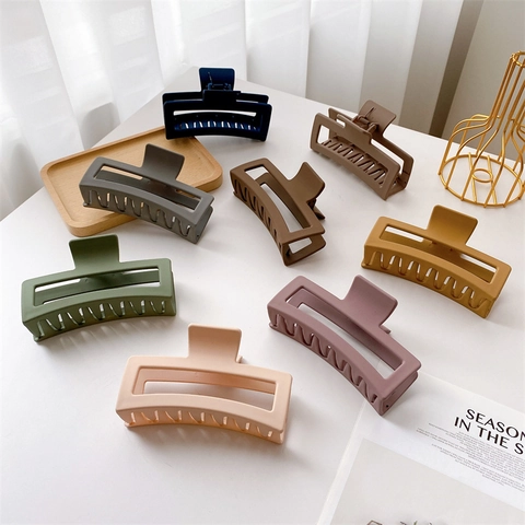 Pinza para el Pelo Mate Grande Minimalista Geométrica Rectangular Pinza de Tiburón Color Sólido Sujeción Fuerte Mujer