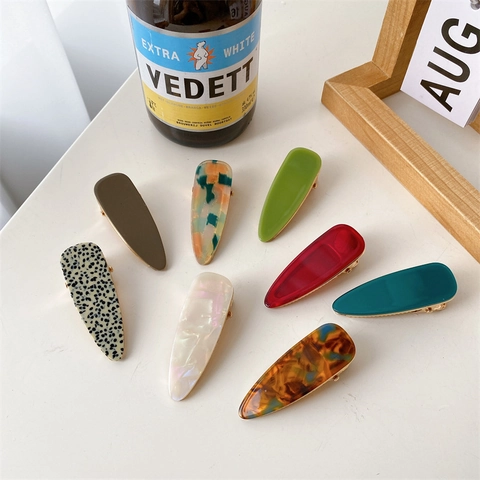Elegantes Pinzas para el Cabello de Pico de Pato de Acetato en Forma de Gota de Agua para Mujer Leopardo Vintage Color Gelatina Pinzas Laterales Accesorios para el Cabello de Metal Dorado
