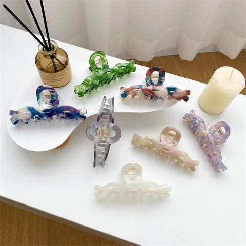 Pinza para el Cabello de Acetato Francés Vintage Patrón de Mármol Grande Pinza de Tiburón Accesorio de Peinado Elegante Mujer