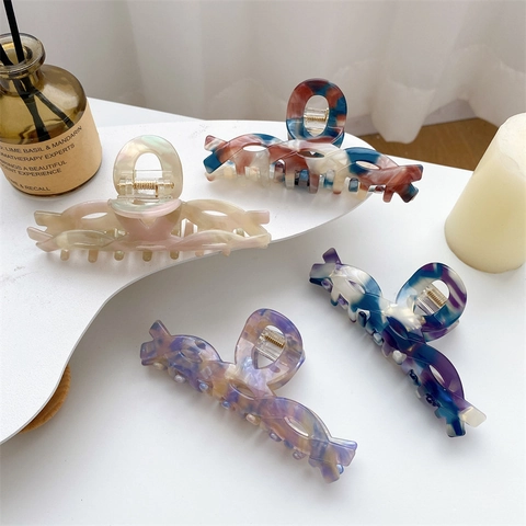 Pinza para el Cabello de Acetato Francés Vintage Patrón de Mármol Grande Pinza de Tiburón Accesorio de Peinado Elegante Mujer