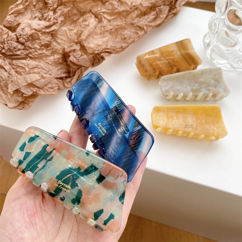 Vintage Acetate Large Shark Clip Elegant Marble Pattern Hair Claw Minimalist French Style Hair Accessories For Women