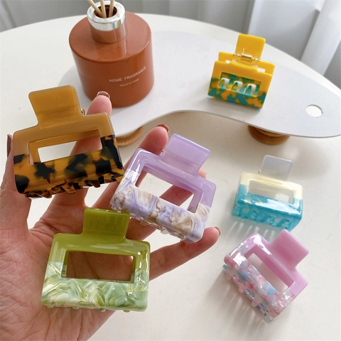 Franse Acetaat Vierkante Haarklem Clip Geometrische Patchwork Haaraccessoire Marmertextuur Holle Haai Clip Voor Vrouwen