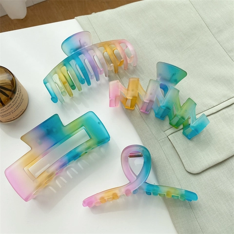 Regenbogen Verlauf Matt Harz Haarklammer Große Shark Clip Geometrisch Elegant Haarschmuck Für Damen Tägliches Styling