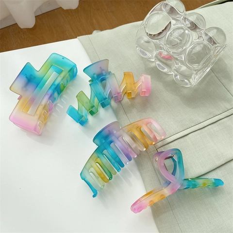 Regenbogen Verlauf Matt Harz Haarklammer Große Shark Clip Geometrisch Elegant Haarschmuck Für Damen Tägliches Styling