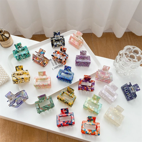 Pinza per Capelli Rettangolare in Acetato Rétro Francese Clip a Molla Marmorizzata Vuota Accessorio per Capelli Geometrico per Donna e Ragazza