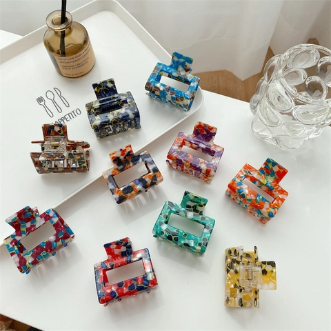 Pinza per Capelli Rettangolare in Acetato Rétro Francese Clip a Molla Marmorizzata Vuota Accessorio per Capelli Geometrico per Donna e Ragazza