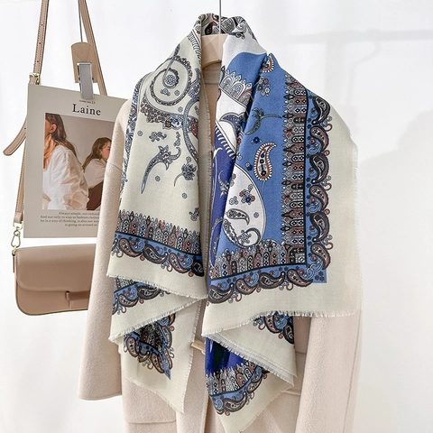 Retro Paisley Print Vierkante Sjaal Elegante Lichtgewicht Omslagdoek Voor Dames Franse Vintage Boheemse Stijl Accessoire Voor Herfst Winter