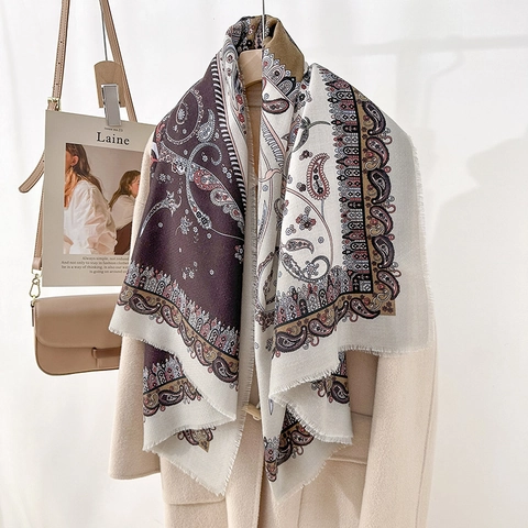 Retro Paisley Print Vierkante Sjaal Elegante Lichtgewicht Omslagdoek Voor Dames Franse Vintage Boheemse Stijl Accessoire Voor Herfst Winter