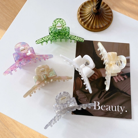 Pinza per Capelli in Acetato Grande Stile Coreano Design con Fiocco Elegante Motivo Marmo Accessorio per Capelli Donna Moda