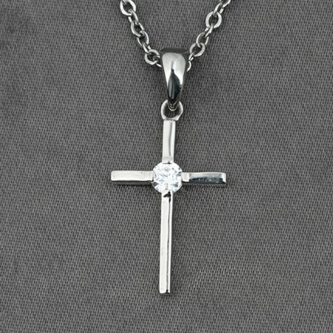 Dames Roestvrijstalen Kruis Hanger Ketting Met Strass Minimalistische Zilveren Kleur Religieuze Sieraden Voor Dagelijks Gebruik Feest