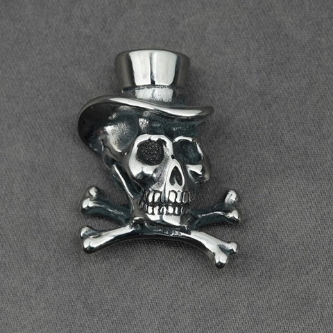 Gothic Punk Top Hat Skull Crossbone Pendant Necklace For Men Titanium Steel Retro Biker Hip Hop Rock Streetwear Jewelry Gift