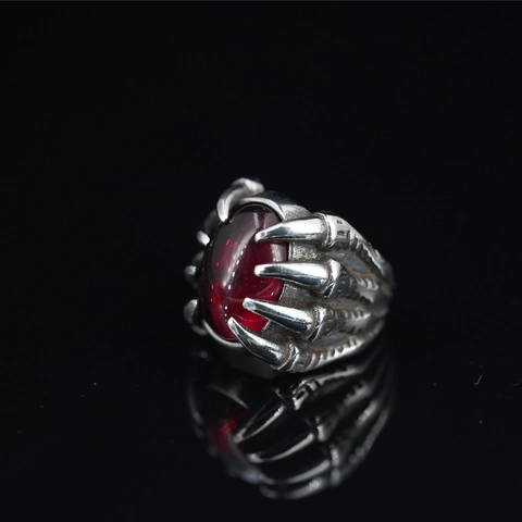 Anillo de Garra de Dragón Vintage con Estrás Rojo para Hombre Acero Inoxidable Gótico Punk Hip Hop Anillo de Dedo Joyería