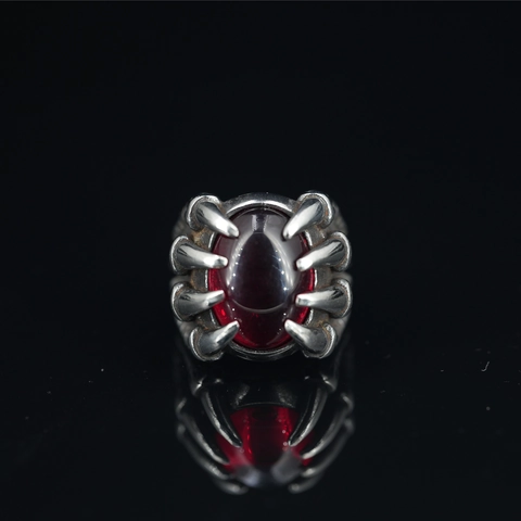Anillo de Garra de Dragón Vintage con Estrás Rojo para Hombre Acero Inoxidable Gótico Punk Hip Hop Anillo de Dedo Joyería