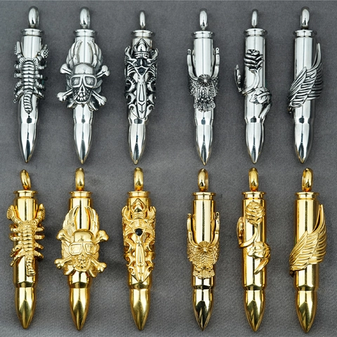 Men's Punk Stainless Steel Bullet Pendant Necklace Gothic Eagle Scorpion Relief Decorative Jewelry Accessory For Daily Party