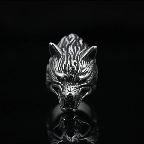 Retro Wolf Head Ring For Men Punk Hip Hop Stainless Steel Animal Carved Statement Band Ring Gothic Jewelry Gift