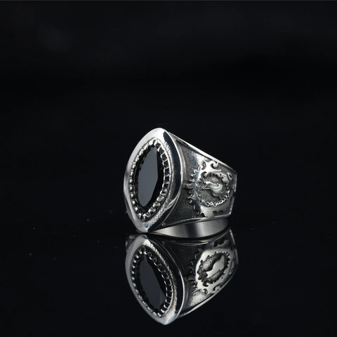 Vintage Punk Skull Wings Titanium Steel Ring Marquise Black Rhinestone Biker Ring Retro Gothic Rock Jewelry For Men Women