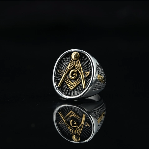Vintage Masonic Stainless Steel Signet Ring For Men Titanium Steel Freemasonry Symbol Ring Letter G Pattern Punk Jewelry
