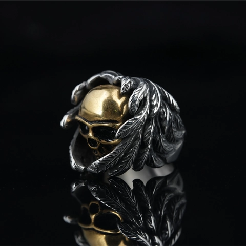 Punk Skull Stainless Steel Ring Wings Of Liberty Gothic Biker Ring Vintage Rock Domineering Jewelry For Men Women Gift