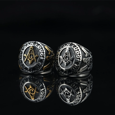 Vintage Titanium Steel Signet Ring For Men Compass Square Symbol Lodge Badge Punk Retro Biker Jewelry Gift