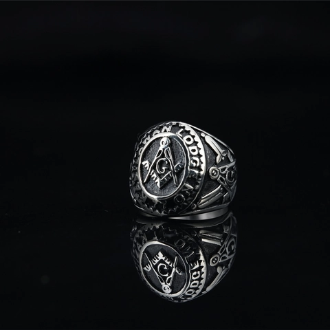 Vintage Titanium Steel Signet Ring For Men Compass Square Symbol Lodge Badge Punk Retro Biker Jewelry Gift