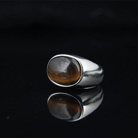 Vintage Edelstahl Oval Tigerauge Ring Für Herren Damen Retro Hochglanzpoliert Schwarz Achat Stein Band Ring Mode Schmuck Geschenk