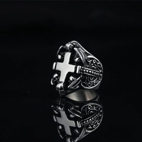 Anillo de Calavera de Cruz Gótica Vintage de Acero Inoxidable Oro Plata Punk Biker Band Ring Para Hombres Mujeres Joyería Hip Hop