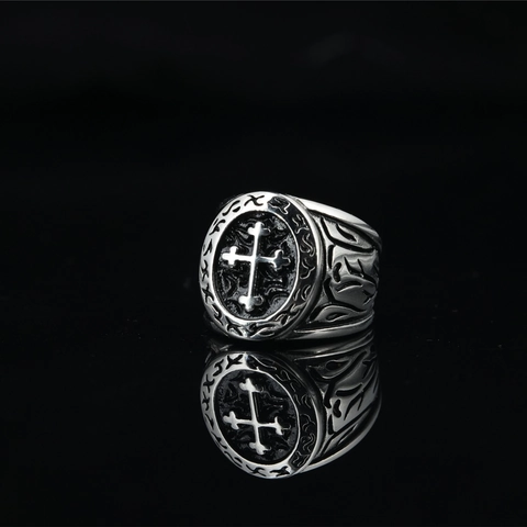 Anello a Croce in Acciaio Inossidabile Retro Gothic Punk Relief Totem Band per Uomo Donna Unisex Hip Hop Gioielli Argento Oro