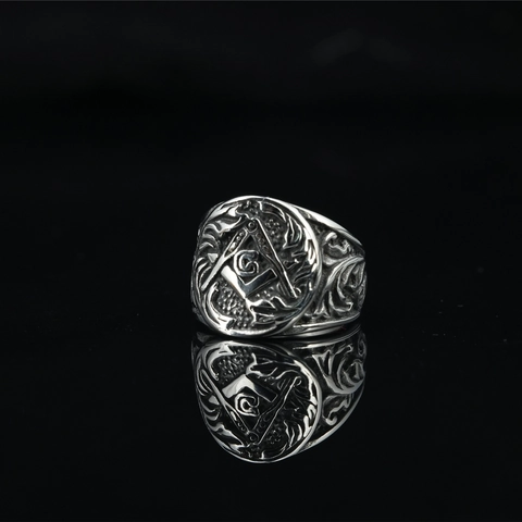 Vintage Freimaurer Titanstahl Ring Für Herren Retro Hip Hop Punk Stil Geprägter Kompass G Symbol Gold Silber Ringe Herren Schmuck