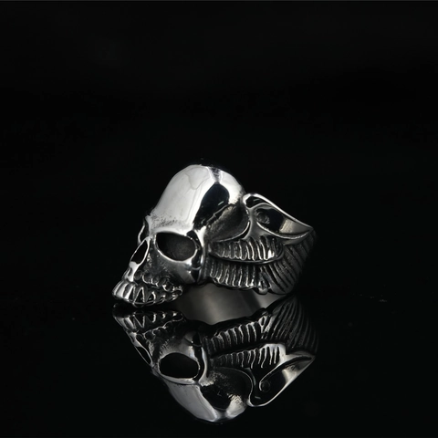 Vintage Gothic Totenkopf Ring Mit Flügel Detail Titanstahl Retro Hip Hop Punk Band Ring Für Herren Gothic Schmuck