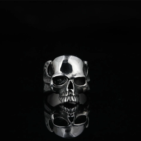 Vintage Gothic Totenkopf Ring Mit Flügel Detail Titanstahl Retro Hip Hop Punk Band Ring Für Herren Gothic Schmuck