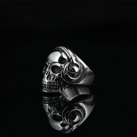 Punk Skull Ring Stainless Steel Domineering Gothic Headphone Design Band Ring For Men Rock Biker Personalized Jewelry