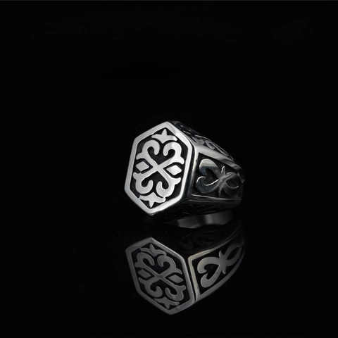 Vintage Hexagon Signet Ring Titanium Steel Celtic Knot Engraved Gothic Punk Band For Men Retro Biker Jewelry