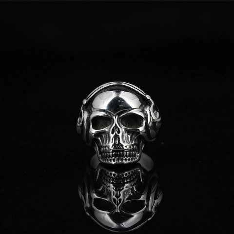 Punk Skull Ring Stainless Steel Domineering Gothic Headphone Design Band Ring For Men Rock Biker Personalized Jewelry