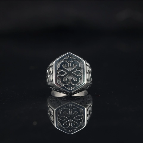 Vintage Hexagon Signet Ring Titanium Steel Celtic Knot Engraved Gothic Punk Band For Men Retro Biker Jewelry