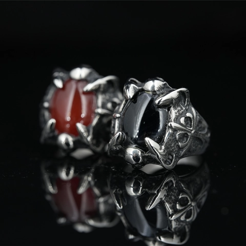 Anello Artiglio Di Drago Gotico Per Uomo In Acciaio Al Titanio Vintage Con Pietra Rossa Nera Punk Croce Teschio Gioielli