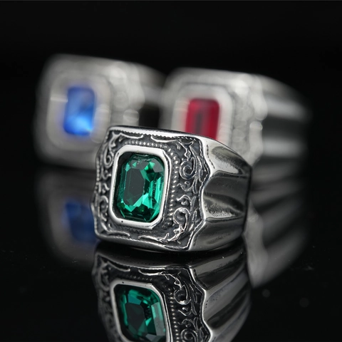 Vintage Titanstahl Wikinger Ring Für Herren Retro Eingelegte Strass Rechteckige Edelstein Punk Hip Hop Party Schmuck Fingerring