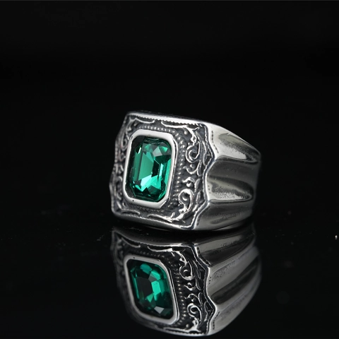 Vintage Titanstahl Wikinger Ring Für Herren Retro Eingelegte Strass Rechteckige Edelstein Punk Hip Hop Party Schmuck Fingerring
