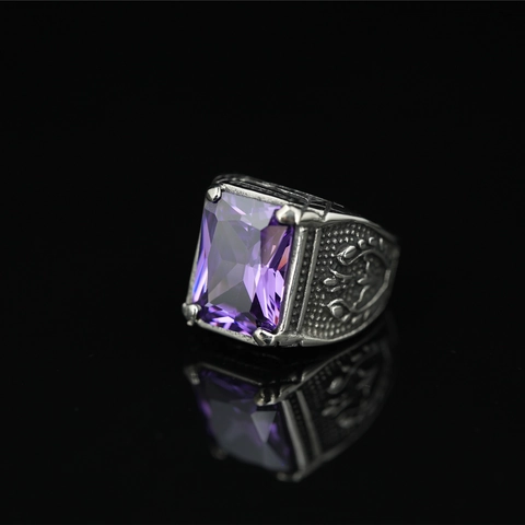 Vintage Titanium Steel Ring For Men Gothic Rectangle Rhinestone Inlaid Fashion Finger Ring Retro Jewelry Gift