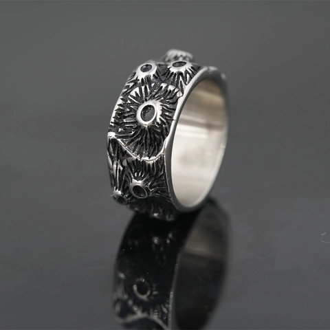 Retro Punk Style Titanium Steel Ring For Men Unisex Lunar Crater Texture Antique Silver Hip Hop Finger Jewelry Ring
