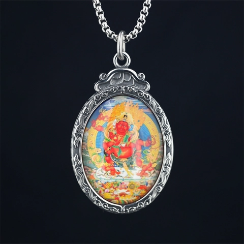 Vintage Κολιέ Με Μενταγιόν Θιβετιανό Thangka Buddha Από Ατσάλι Τιτανίου Εθνικό Θρησκευτικό Κόσμημα Θεός Του Πλούτου Για Άνδρες Γυναίκες