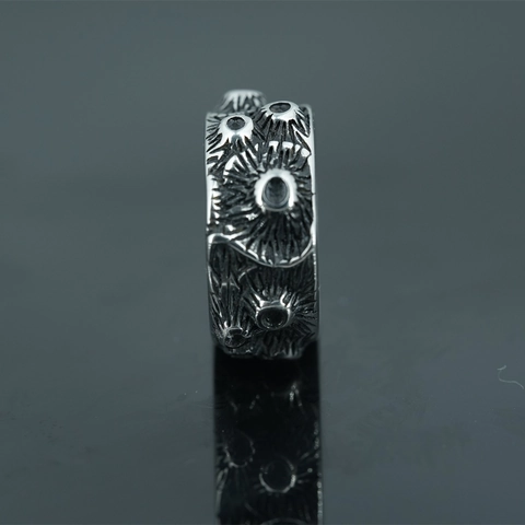 Retro Punk Style Titanium Steel Ring For Men Unisex Lunar Crater Texture Antique Silver Hip Hop Finger Jewelry Ring